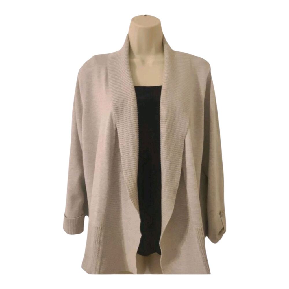 99 Jane Street Open Front Cardigan Roll Tab Sleeve Size Medium Tan Wheat Color